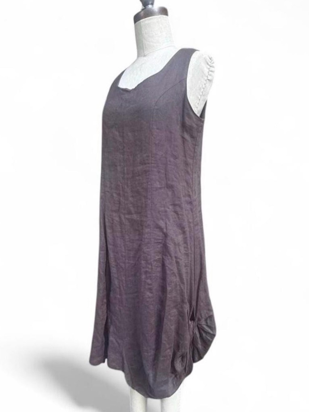 Brown Chalet 100% Linen Uneven hem dress Lagenlook avant garde destructed Sz S